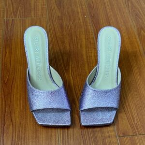 Stuart Weitzman Glittery Lavender Pink Kitten Heel Sandal size 35.5 5.5